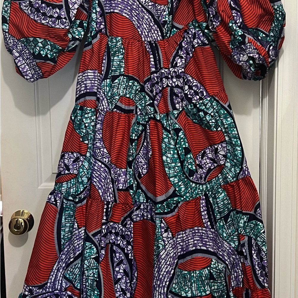 Elegant Red and Green Cotton Maxi Dress